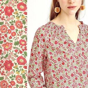 JCrew Peasant Blouse Liberty D'anjo Floral Popover Shirt Top Red White Pink 10